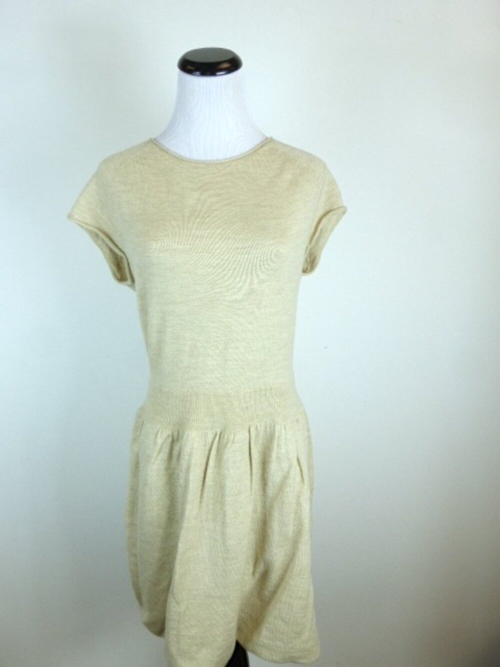 IISLI beige sweater midi dress merino wool short sleeve tunic top M